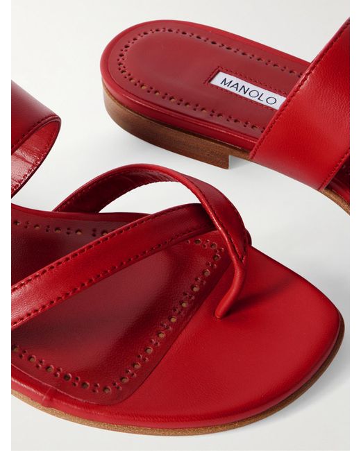 Manolo Blahnik Red Thalusa Pantoletten Aus Leder