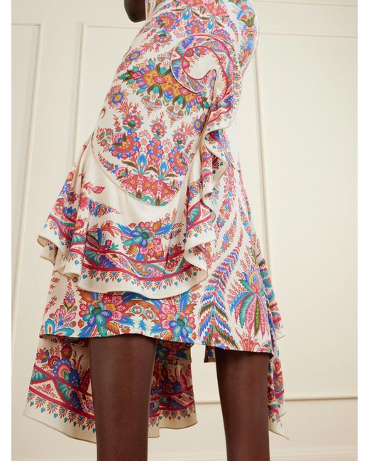 Etro Pink Cut-Out Paisley-Print Satin-Jersey Midi Dress