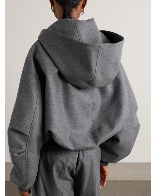 The Attico Gray Oversized Wool-Blend Hooded Bomber Jacket