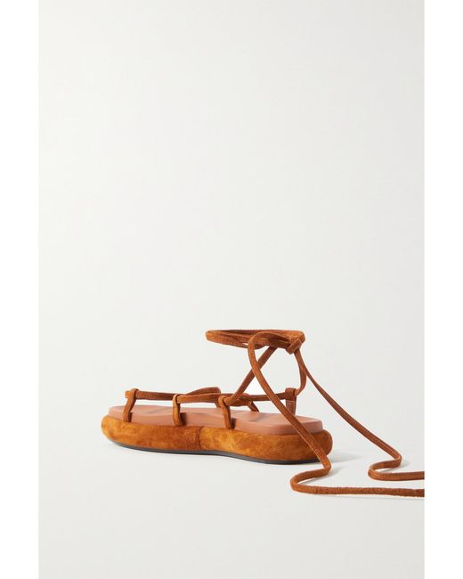 Khaite Brown Alba Leather-Trimmed Suede Sandals
