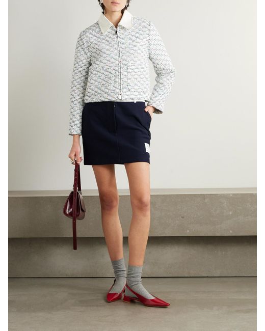 Thom Browne White Silk-Trimmed Sequined Tweed Down Jacket