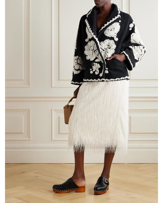 Farm Rio Black Doppelreihige Jacke Aus Fleece Mit Jacquard-Muster