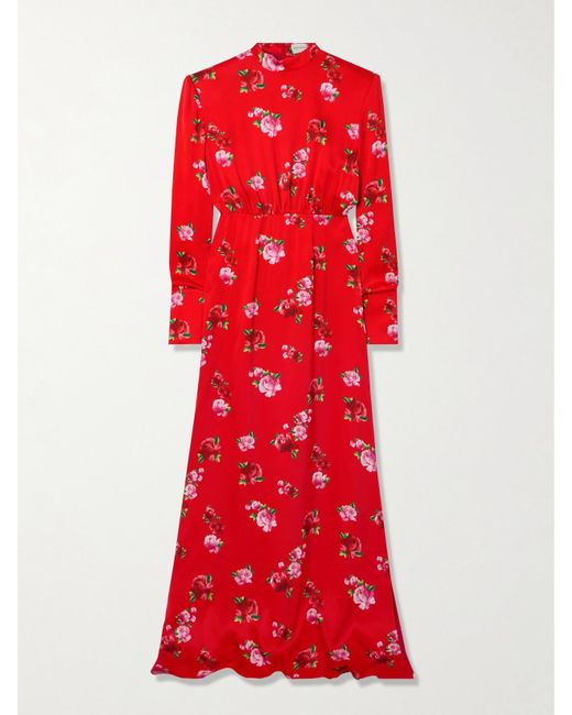 Magda Butrym Gathered Floral-Print Silk Maxi Dress