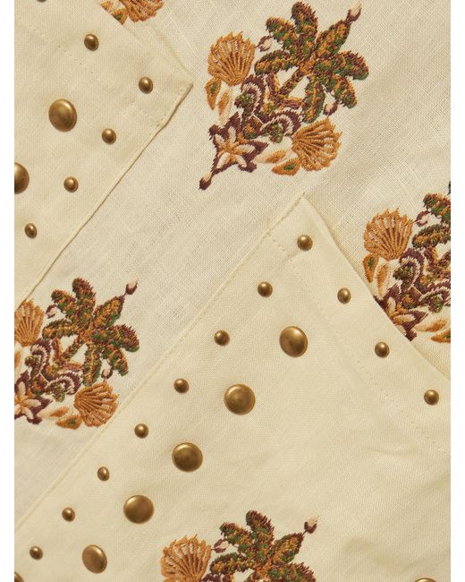 Farm Rio Natural Studded Embroidered Linen Mini Dress
