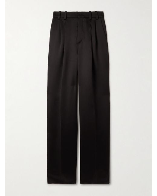 Pantalon Droit En Satin De Soie À Plis Saint Laurent en coloris Black