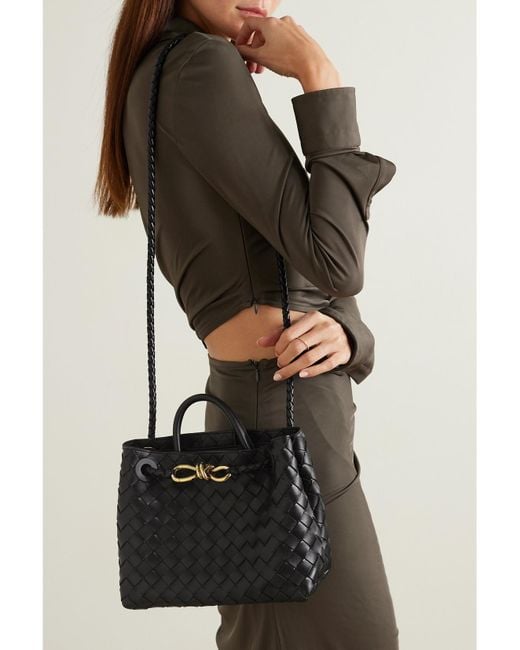 Bottega Veneta Black Andiamo Small Intrecciato Leather Tote