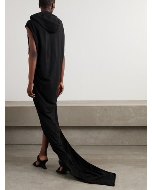 Rick Owens Black Edfu Hooded Cotton-Jersey Maxi Dress