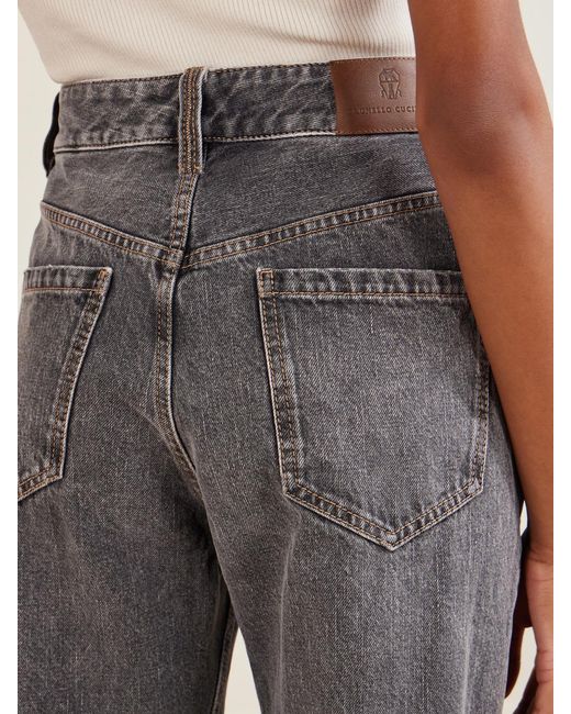 Brunello Cucinelli Gray Cotton Mid-Rise Wide-Leg Jeans