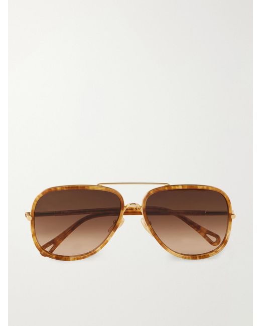 Chloé Brown Tubolar Aviator-Frame Acetate Sunglasses
