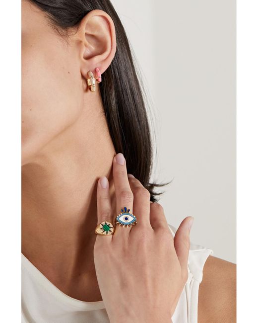 L'Atelier Nawbar Pink Bamboo 18-Karat, Enamel And Diamond Hoop Earrings