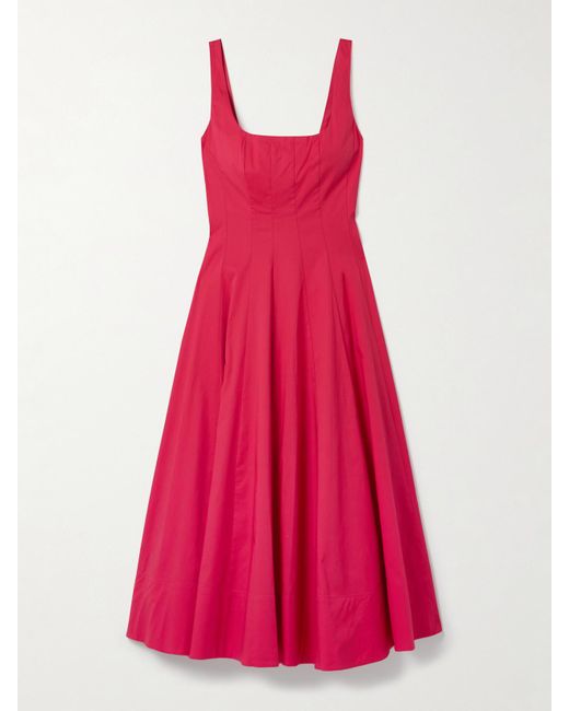 Staud Pink Wells Midikleid Aus Popeline Aus Einer Baumwollmischung Mit Falten