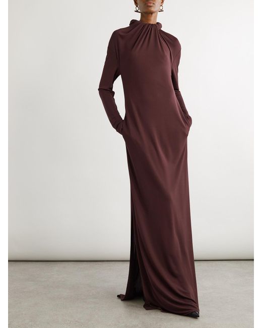 Alexander McQueen Purple Gathered Crepe Maxi Dress