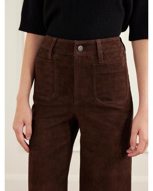 FRAME Brown Palazzo Modernist Pocket Suede High-Rise Wide-Leg Pants