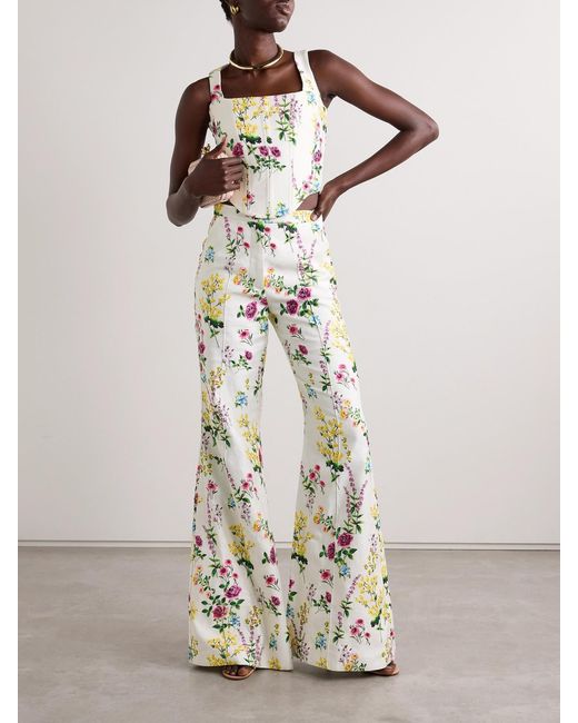 Costarellos Gray Sequin-Embellished Floral-Print Cotton And Linen-Blend Twill Bustier Top