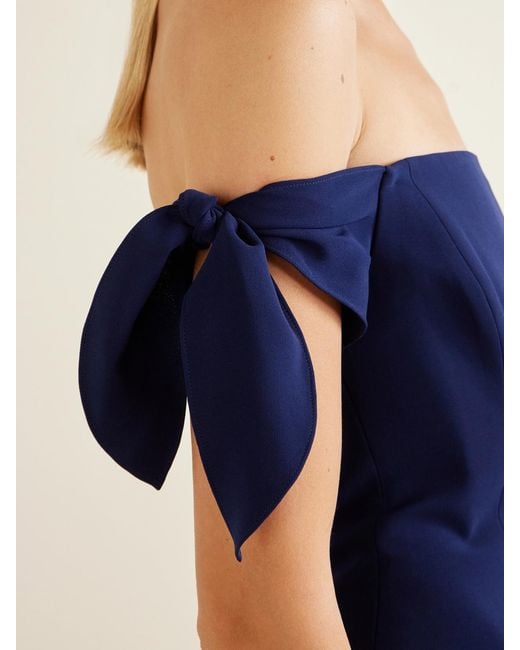 Carolina Herrera Blue Off-The-Shoulder Crepe Midi Dress