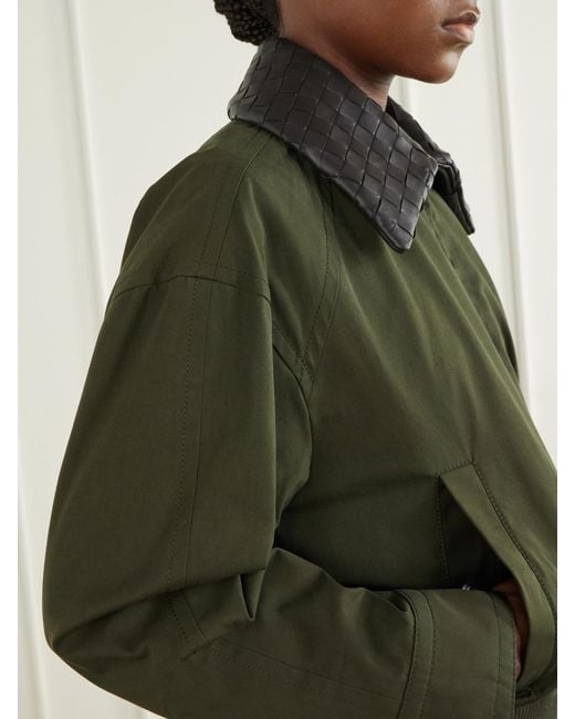 Bottega Veneta Green Intrecciato Leather-Trimmed Cotton-Twill Jacket