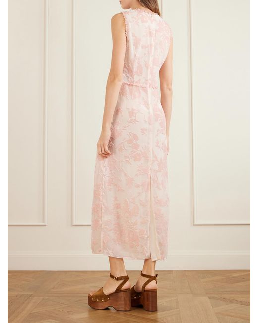 Anna Sui Pink Boudoir Floral Devoré-Velvet Satin Midi Dress
