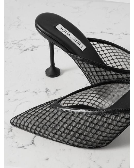 Aquazzura Black Bisous 85 Mules Mit Spitzer Kappe Aus Mesh Mit Lederbesätzen