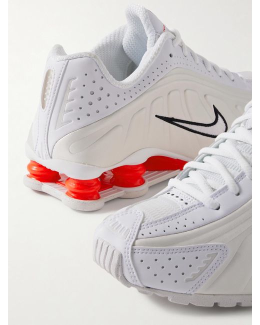 Nike Gray Shox R4 Rubber-Trimmed Shell Sneakers