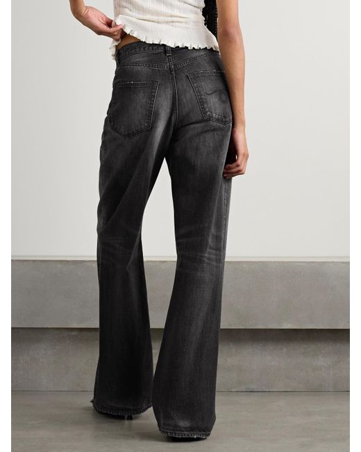 R13 Gray D'Arcy Distressed Mid-Rise Wide-Leg Jeans