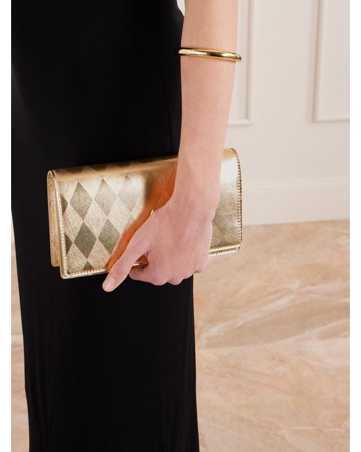 Christian Louboutin Natural Bettina Clutch Aus Metallic-Leder Mit Argyle-Muster