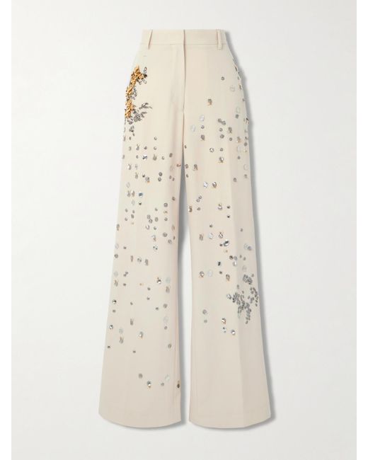 Dries Van Noten Natural Hose Mit Weitem Bein Aus Woll-Twill Mit Verzierungen
