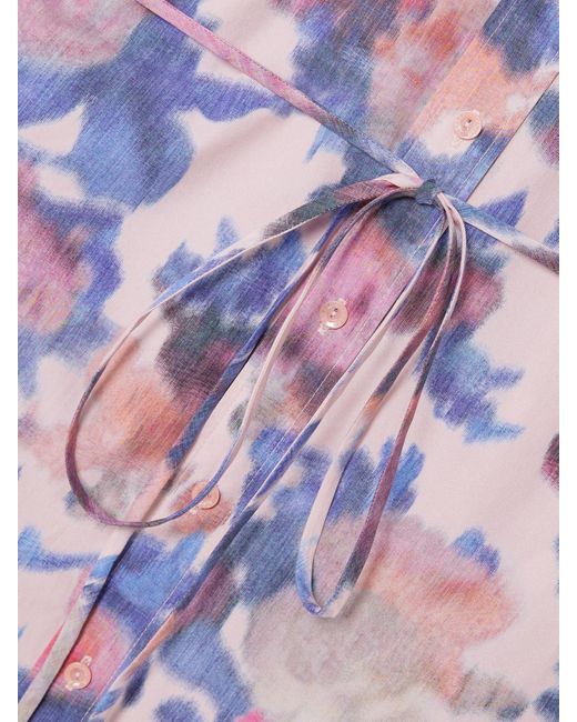 Erdem Purple Belted Floral-Print Cotton-Poplin Midi Shirt Dress
