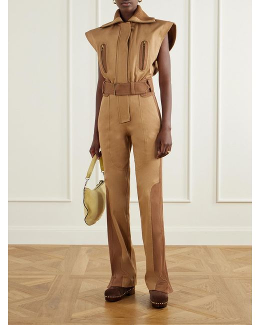 Zimmermann Natural Valiant Belted Rib-Trimmed Cotton-Drill Jumpsuit