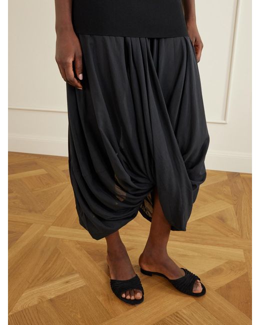 Totême Black Cocoon Draped Voile-Paneled Knitted Midi Dress