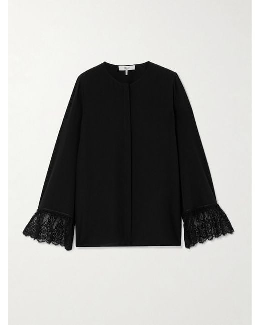 Haut En Crêpe De Chine De Soie À Finitions En Dentelle Chloé en coloris Black