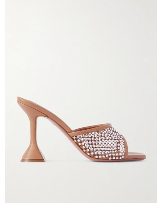 AMINA MUADDI Pink Lupita Crystal-Embellished Fishnet And Leather Mules