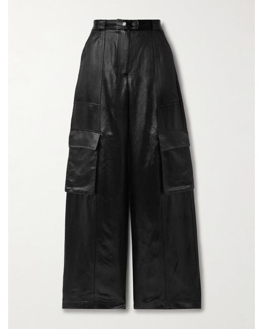 Jonathan Simkhai Black Beatriz Satin-Twill Wide-Leg Cargo Pants