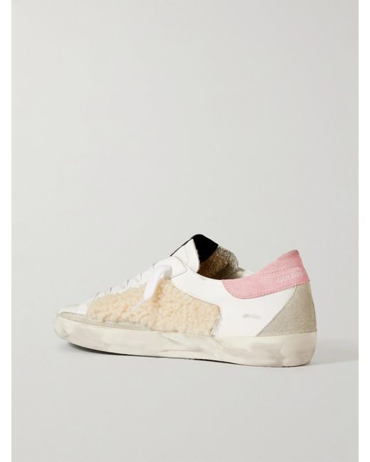 Golden Goose Deluxe Brand Natural Superstar Shearling-Trimmed Distressed Leather And Suede Sneakers