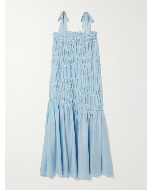 Tory Burch Blue Midikleid Aus Einer Lyocell-Mischung Mit Raffungen Zum Binden