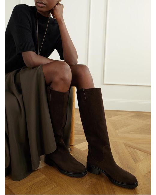 Aeyde Black Henry 45 Suede Knee Boots