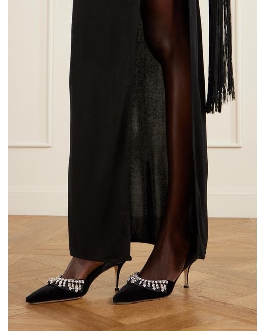 Manolo Blahnik Black Tulidor 70 Crystal-Embellished Velvet Pumps