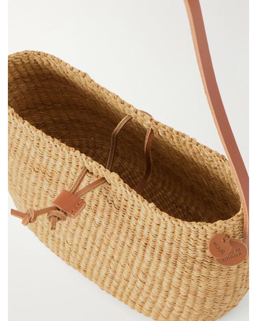 Muuñ White Nina Leather-Trimmed Raffia Shoulder Bag