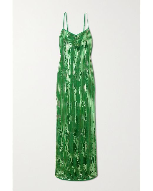 Johanna Ortiz Green Net Sustain Poder Tejido Convertible Embellished Silk Crepe De Chine Maxi Dress