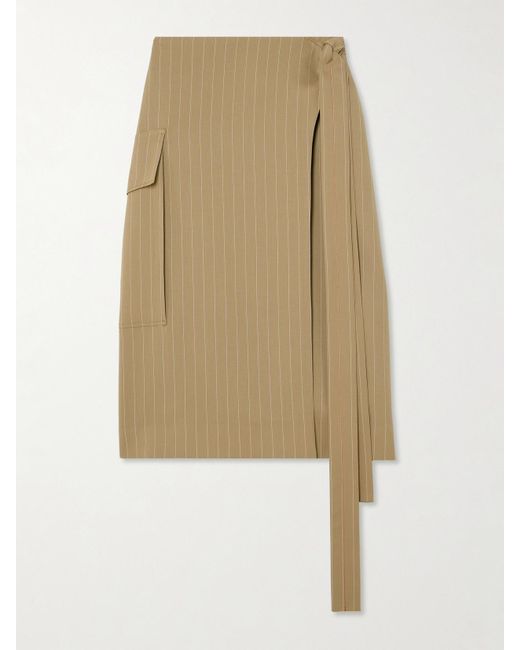 Jupe Midi Portefeuille En Serge De Laine À Fines Rayures Et À Liens Victoria Beckham en coloris Natural