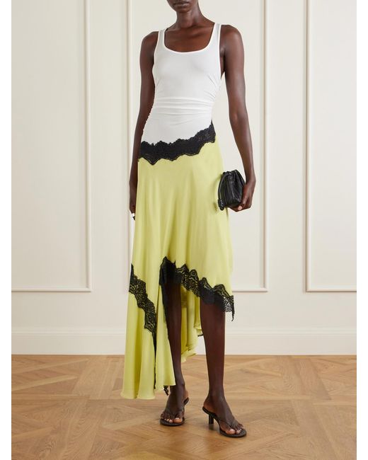 Christopher Esber Multicolor Cutaway Asymmetric Lace-Trimmed Ruched Stretch-Jersey And Crepe Dress