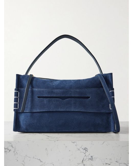 J.W. Anderson Blue Loafer Paneled Suede Shoulder Bag