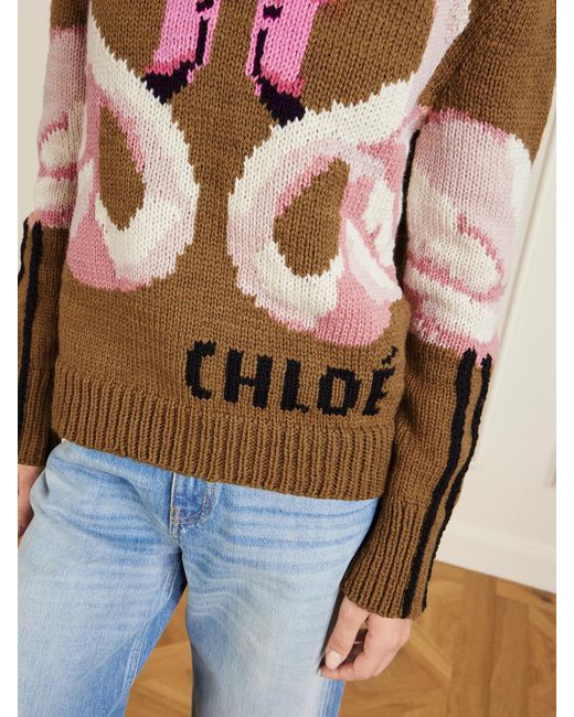 Chloé Pink Intarsia Wool Sweater