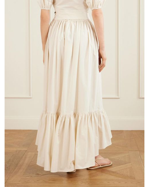 Lisa Marie Fernandez Natural Nicole Tie-Detailed Asymmetric Pleated Tiered Cotton-Poplin Maxi Skirt