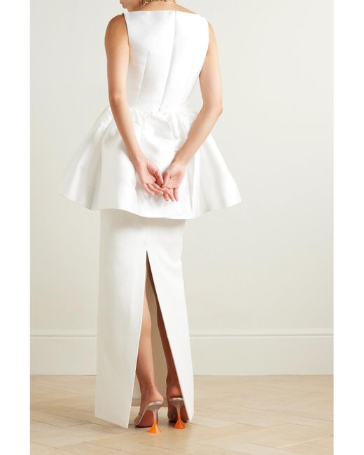 Solace London White Alda Satin-Twill And Crepe Peplum Gown
