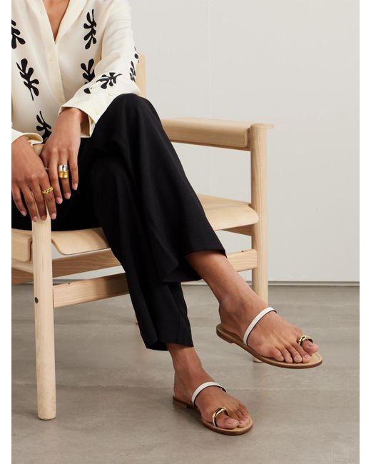 Amanu White The Kibera Embellished Croc-Effect Leather Sandals