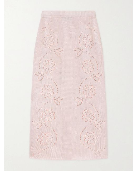 Calle Del Mar Pink Embroidered Knitted Midi Skirt