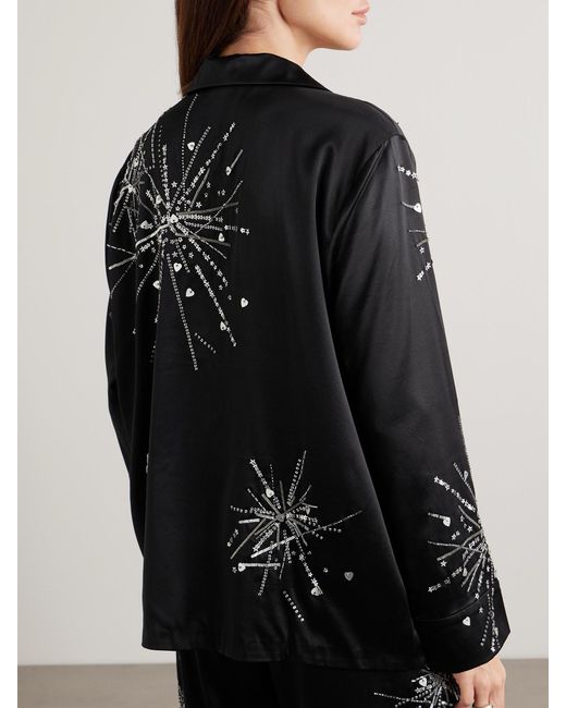 Chemise De Pyjama En Satin De Soie Mélangée À Sequins Louis BERNADETTE en coloris Black
