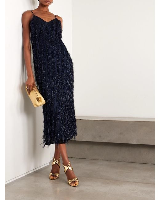 Stella McCartney Blue Metallic Fringed Organza Midi Dress
