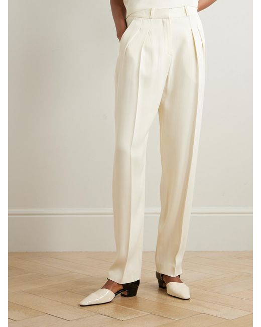 Loulou de Saison White Alio Pleated Twill Wide-Leg Pants