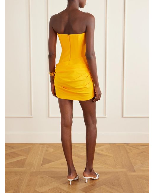 Alex Perry Yellow Strapless Draped Crepe Mini Dress